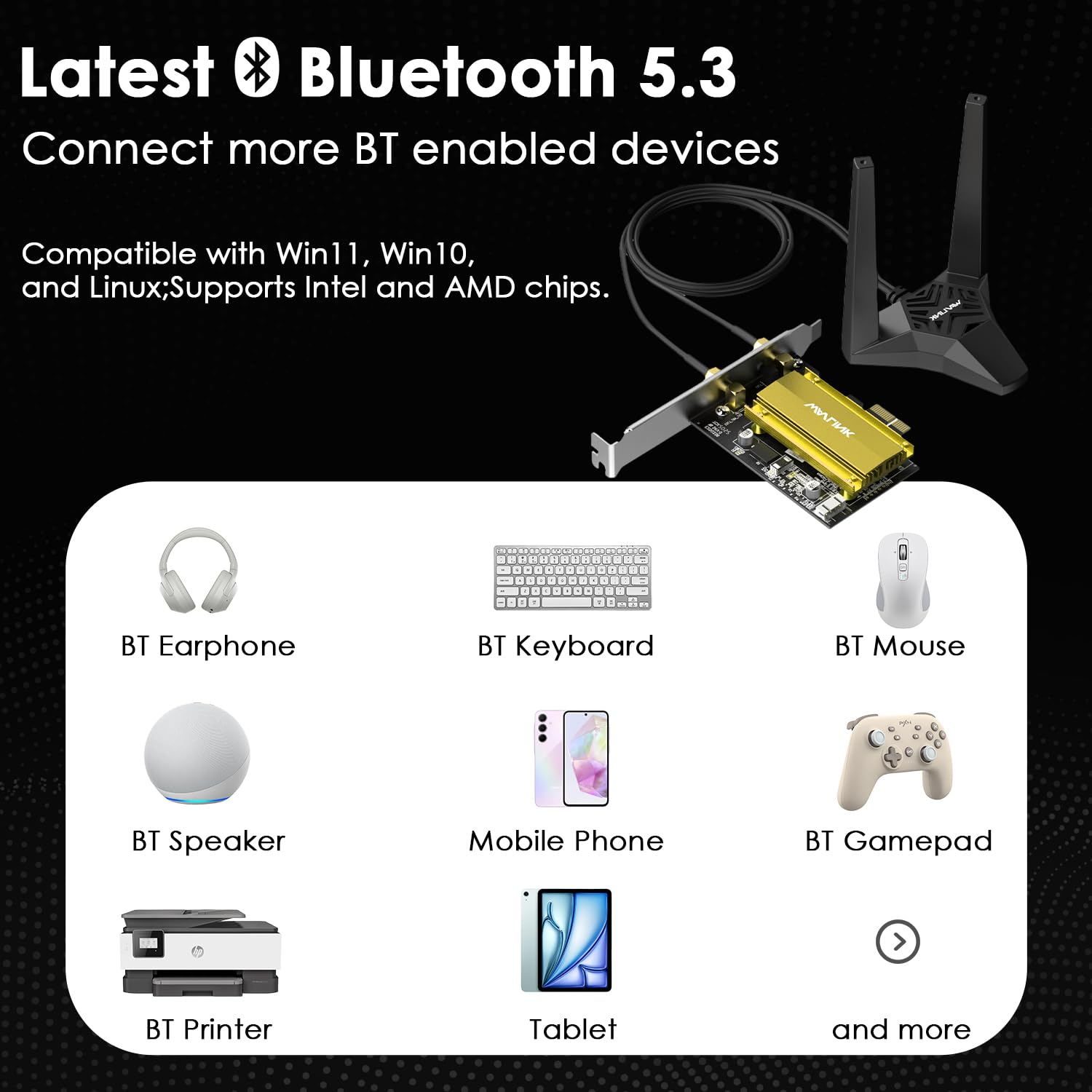 WAVLINK Carte réseau PCIE WiFi 6E AXE5400 avec Bluetooth 5.3