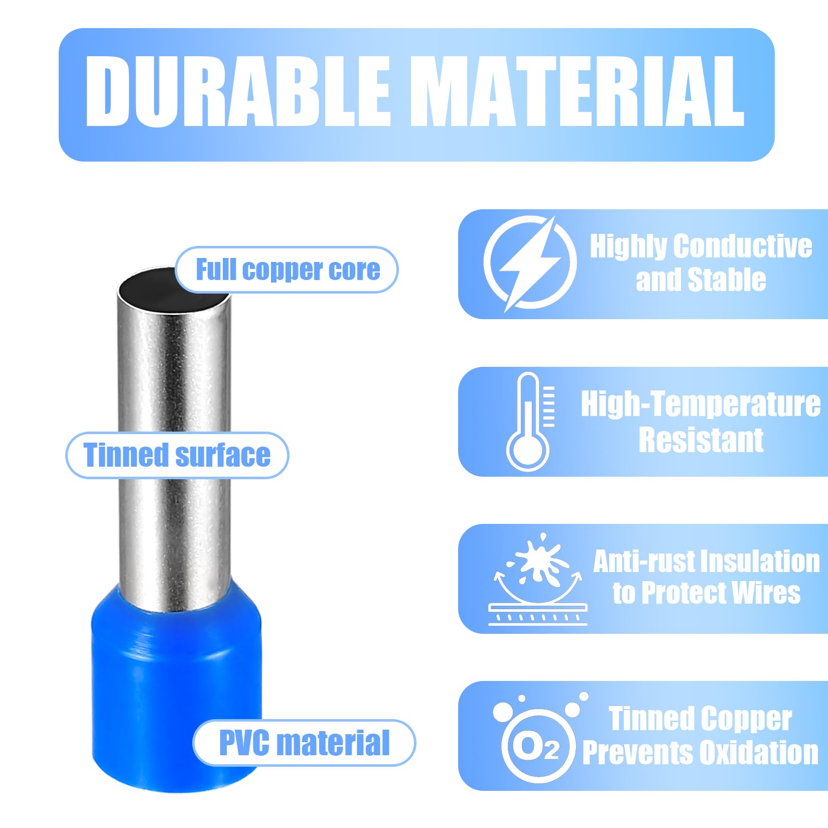 110 Pcs Wire Ferrules Kit, Blue Bootlace Ferrules 16.0mm², Electrical Crimp Connectors, Insulated Cord Pin End Terminal Kit - Image 3