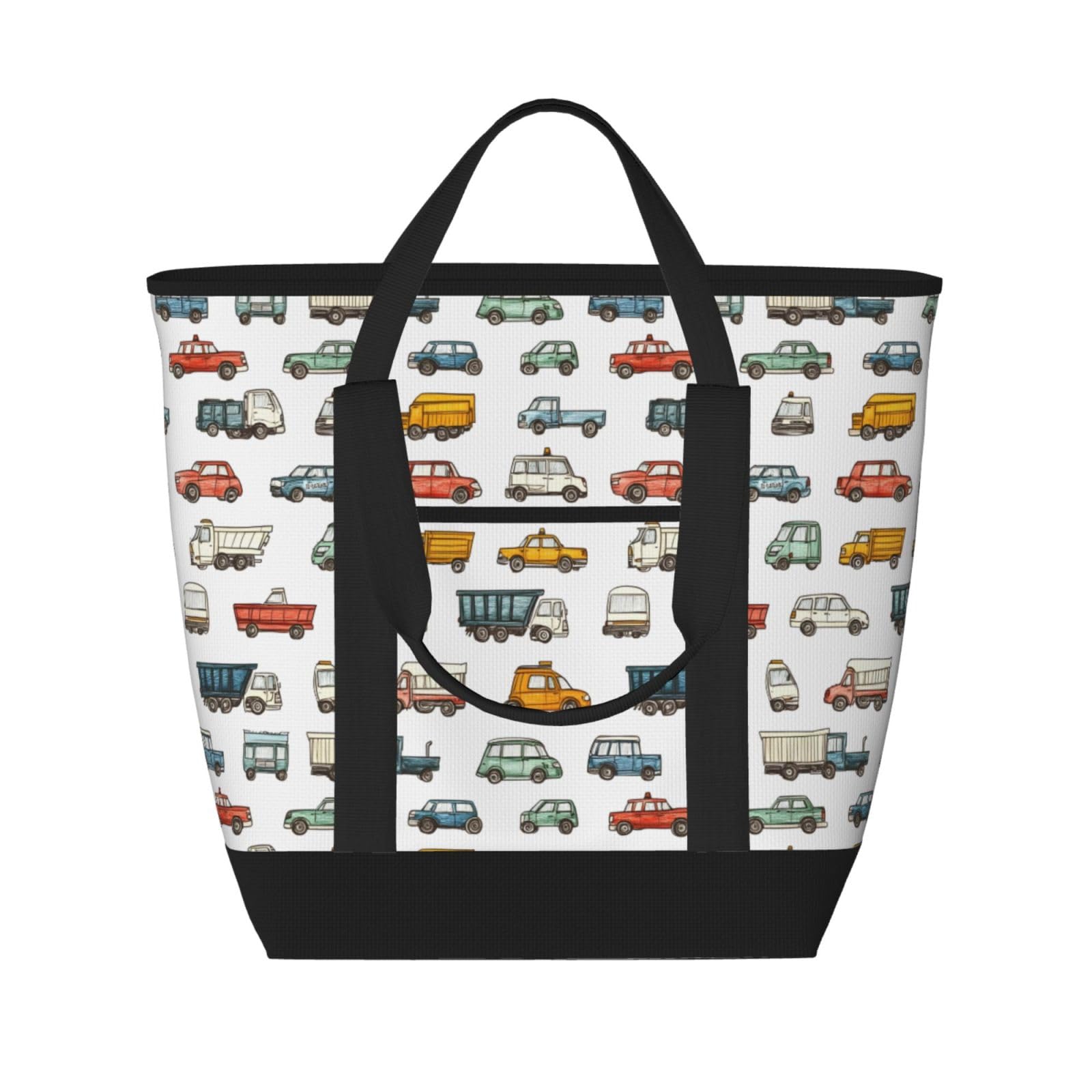 Sac d'épicerie isotherme réutilisable avec motif voiture de dessin animé pour courses et repas