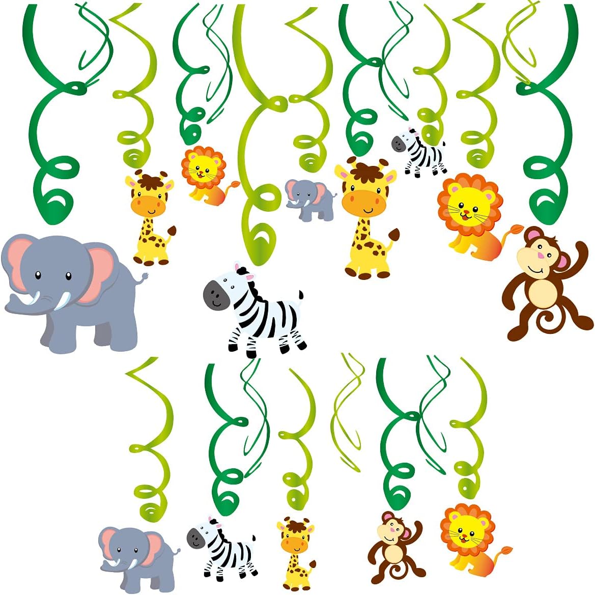 YJZQ 30 Pack Kids' Party Hanging Swirl Animals Decoration Happy Birthday Party Banners for Boys Girls Kindergarten Nursary School Party Supplies Jungle Theme