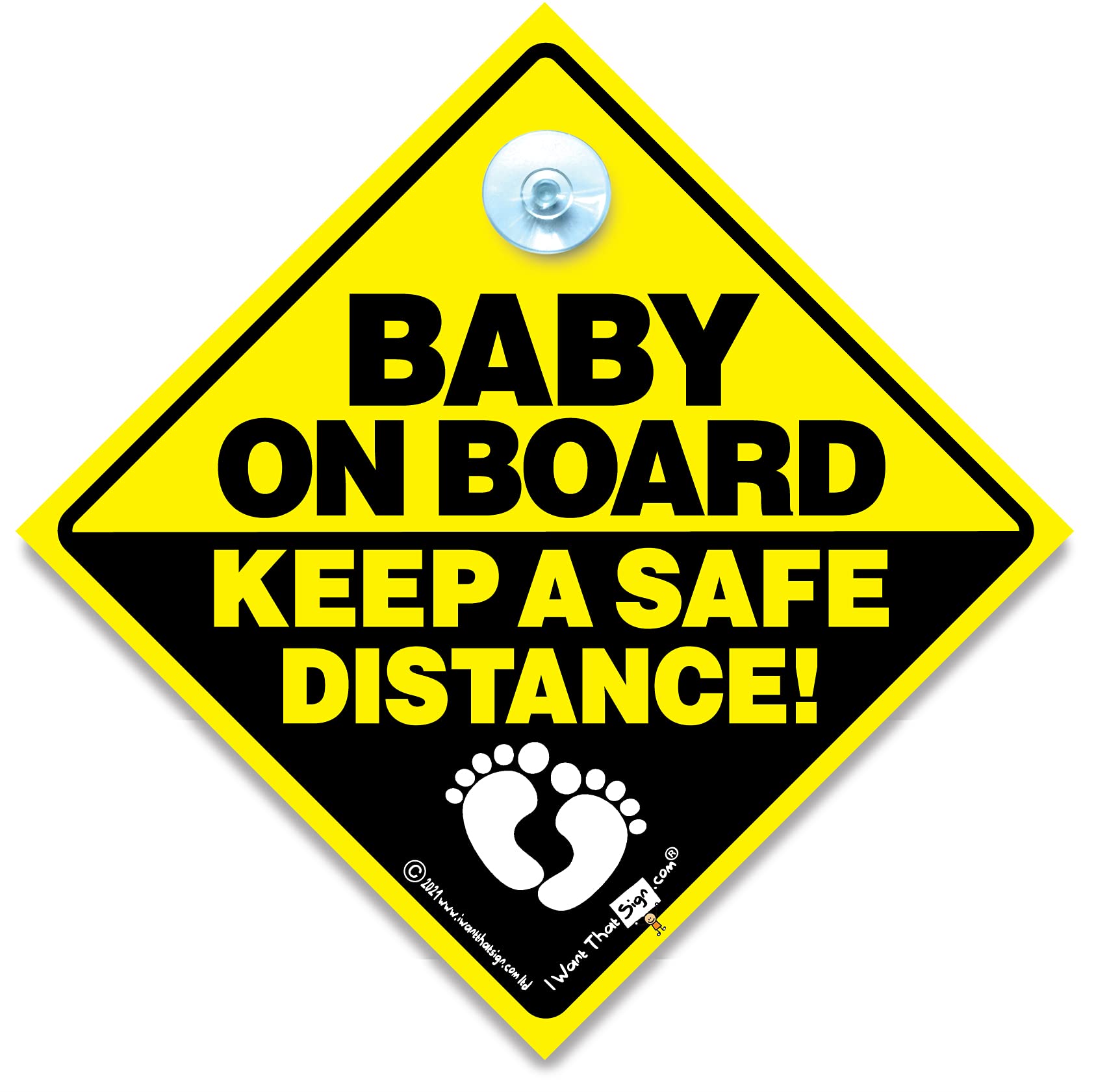 Baby on Board Keep a Safe Distance Car Sign, Yellow and Black Suction Cup Car Window Sign to Let Other Road Users There is a Baby on Board, 14 cm x 14cm