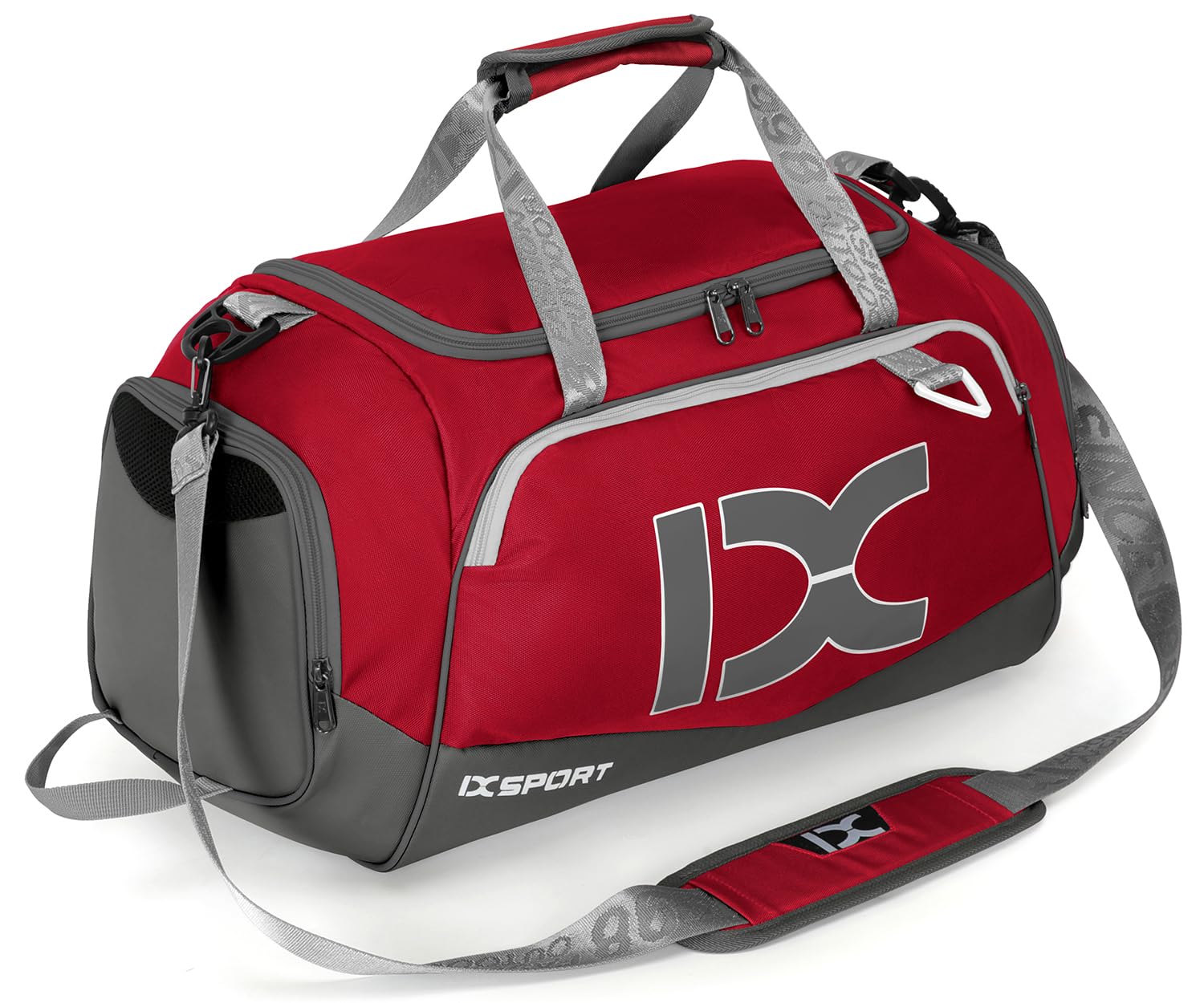 INOXTO Large Foldable Sports Gym Bag with Wet and Dry Pockets and Shoe Compartment for Men and Women, Weekend Overnight Camping Travel Duffel Bag (red with White, Standard)