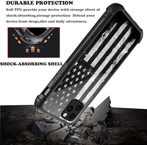 Miniatura 4 de Funda compatible con iPhone 11, funda de bandera estadounidense Grunge en blanco y negro, parte trasera de vidrio templado + funda protectora de TPU