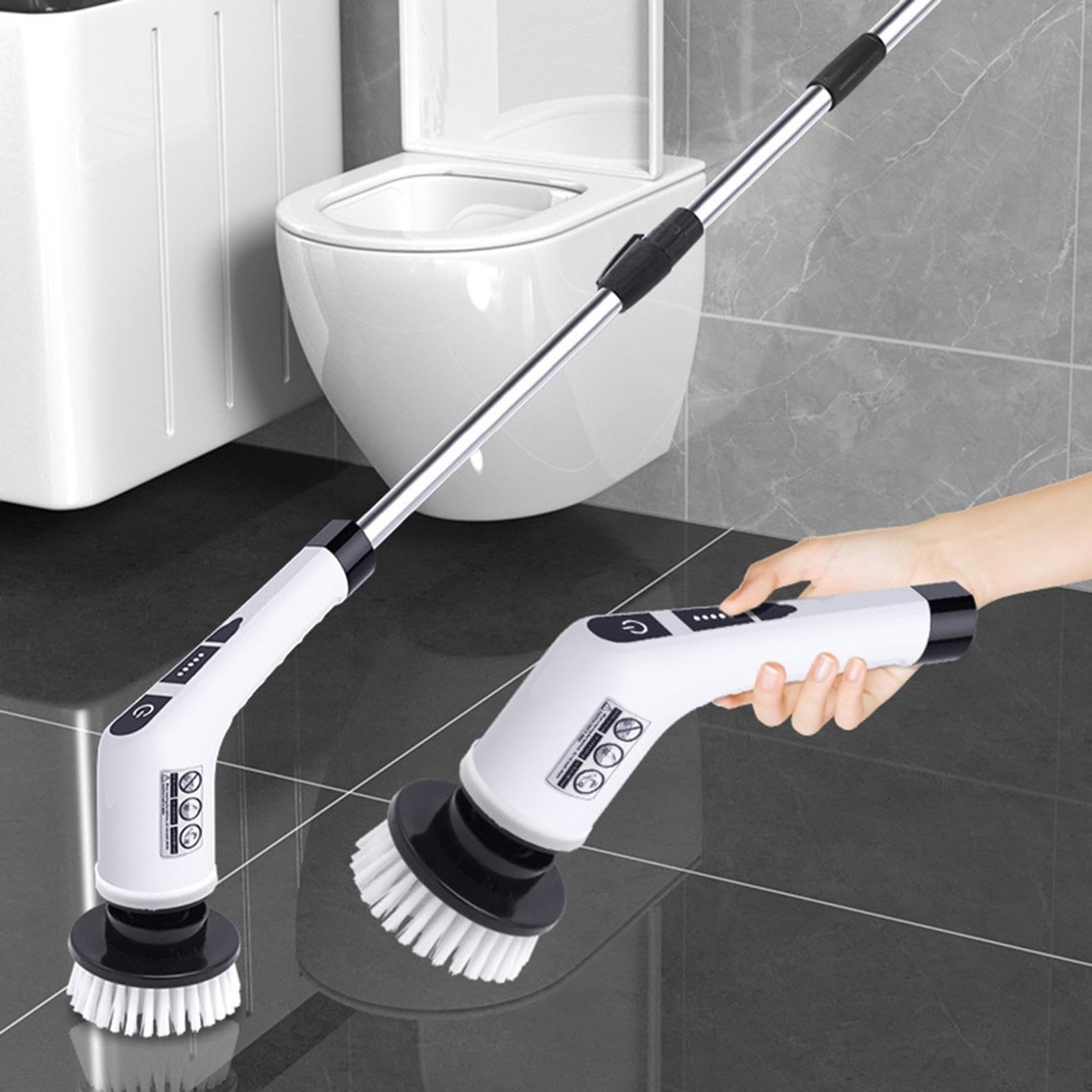 Fregadora Giratoria Eléctrica, Cepillo De Limpieza Retráctil Con Brazo De Extensión Ajustable Y 8 Cabezales De Cepillo De Repuesto, Fregadora Eléctrica Inalámbrica Impermeable IPX8 For Baño, Cocina, B