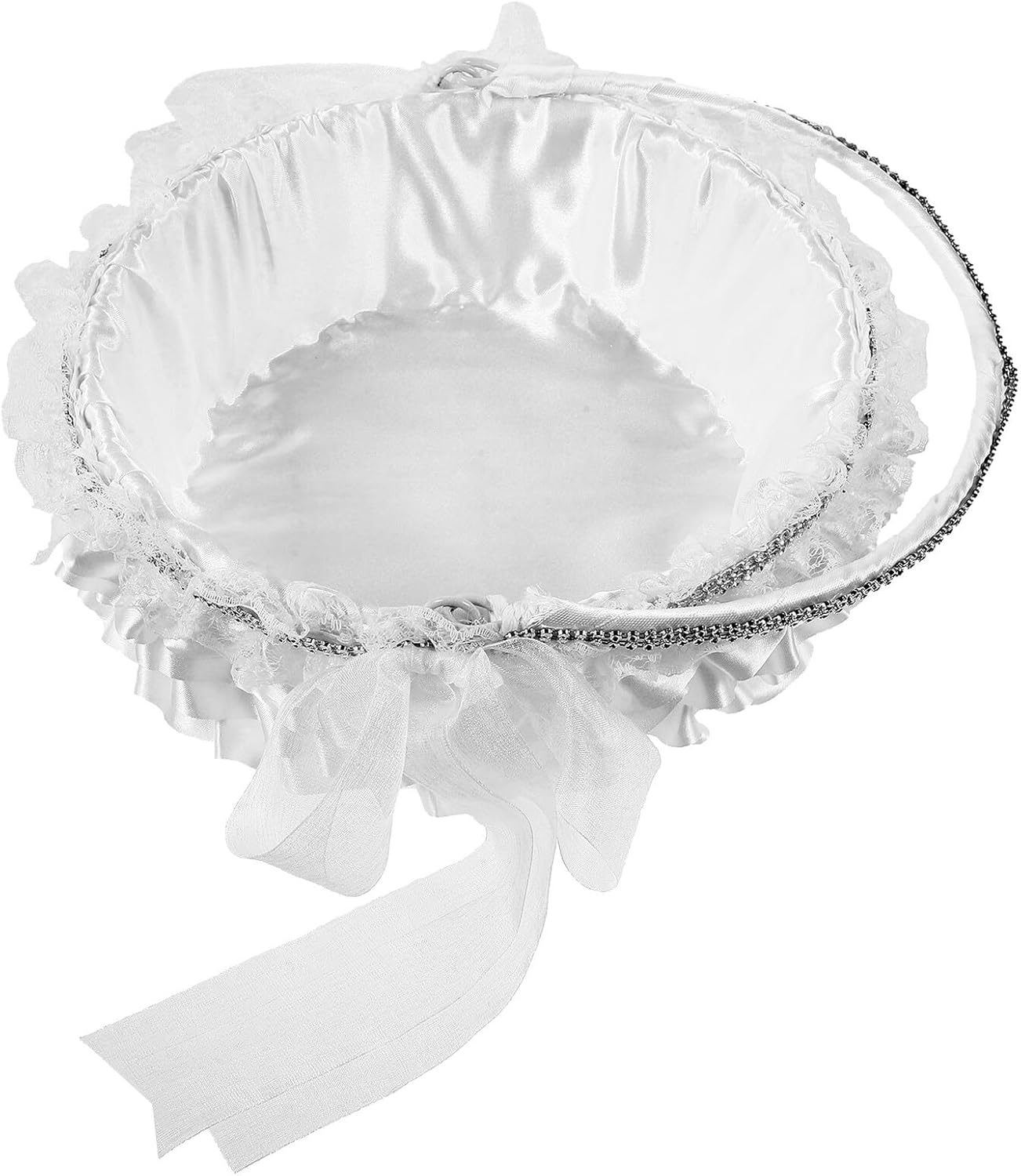 Operitacx Rustic Wedding Flower Girl Basket with Lace Trim, White Handheld Petal Storage Basket for Wedding Party Supplies and Ceremony Decorations, Medium Size