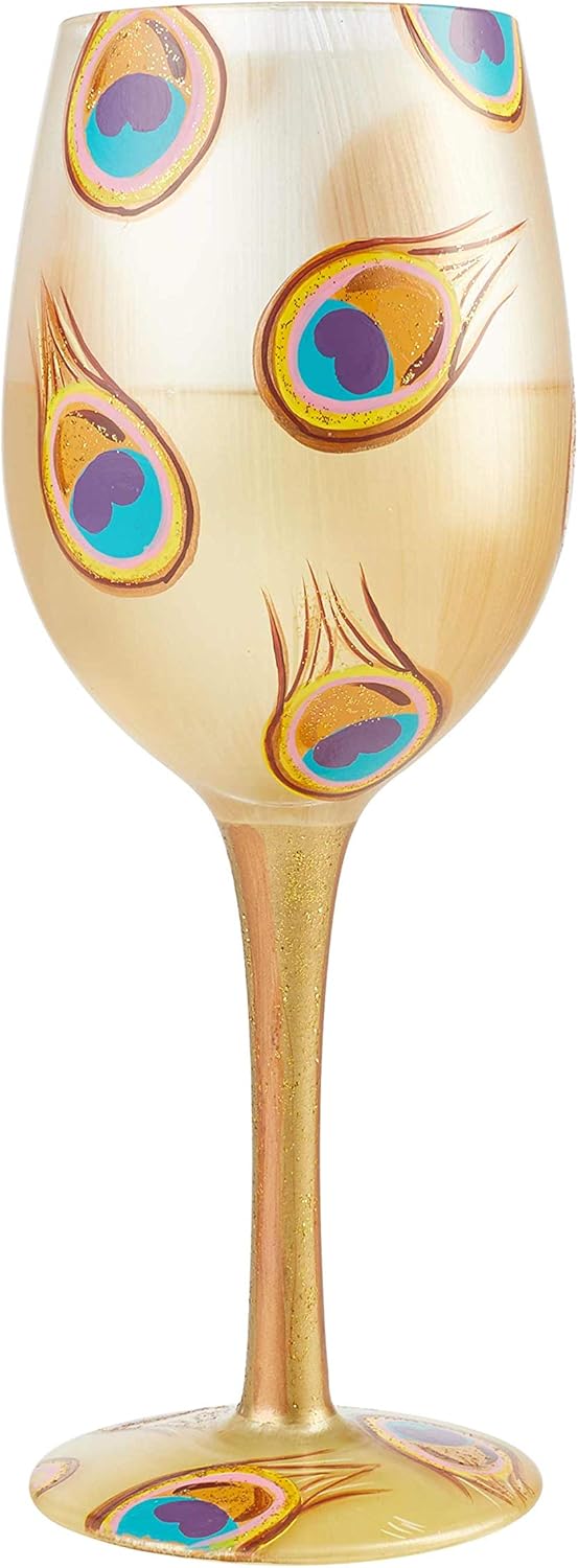 Enesco 6004361 Designs by Lolita Golden Peacock Artisan Wine Glass, 15 oz.