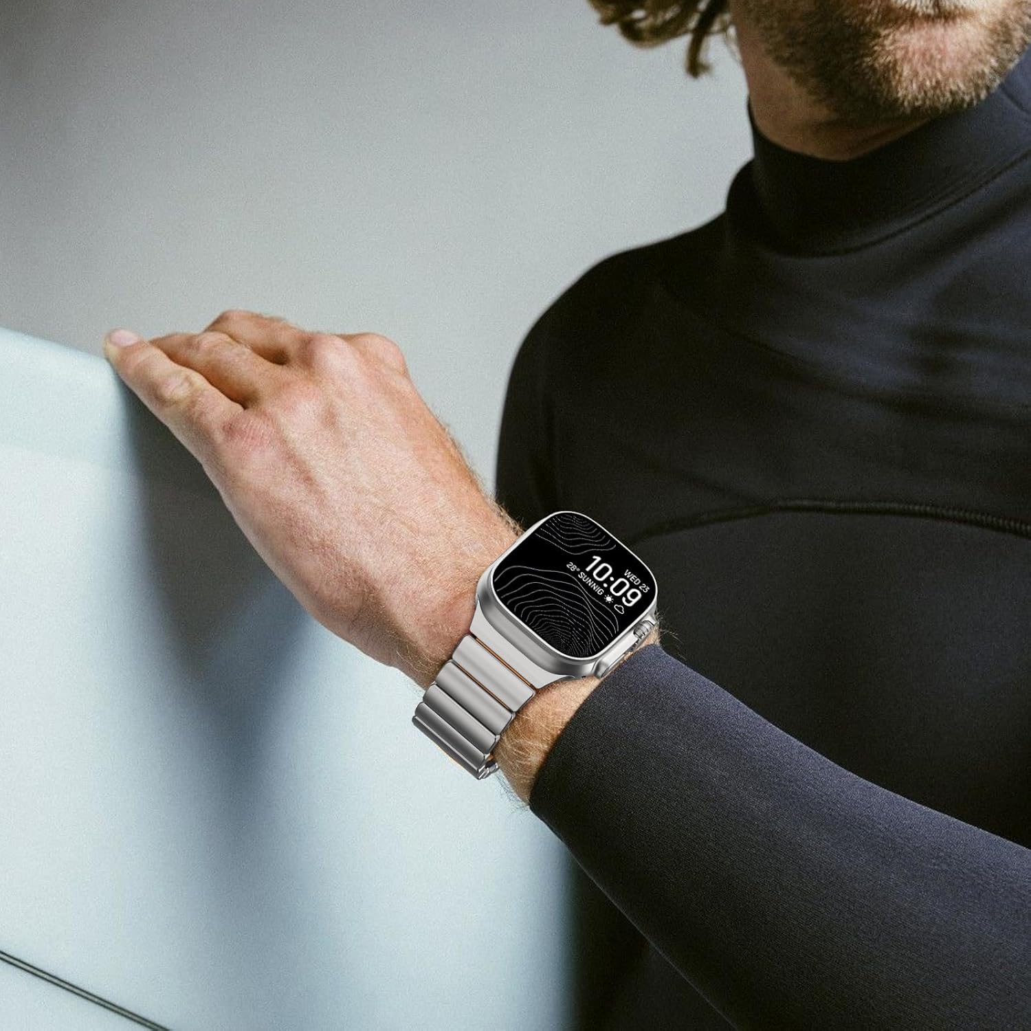 CHANCHY Titanium Band Compatible with Apple Watch Ultra 3/2/1 Band 49mm 46mm 45mm 44mm 42mm, Luxury Band Titanium Silicone Dual-Layer Link for Men iWatch Series 11 10 9 8 7 6 5 4 SE