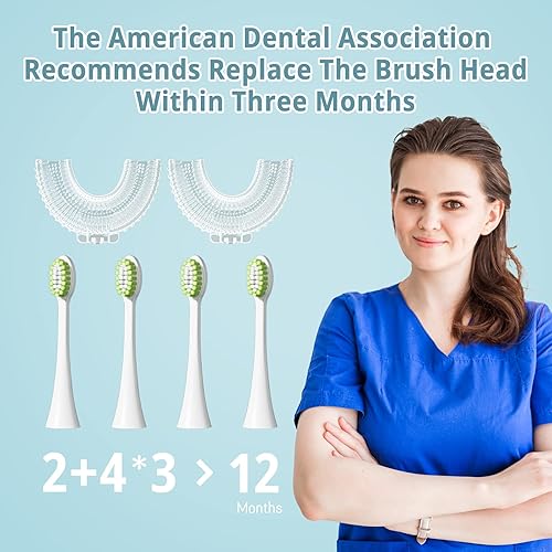 Miniatura 6 de Cepillo de dientes eléctrico en forma de U para niños, cepillo de dientes sónico recargable con 6 cabezales de cepillo suave, boca completa