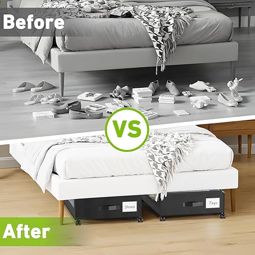 Miniatura 6 de Almacenamiento debajo de la cama con ruedas, paquete de 4 contenedores de almacenamiento debajo de la cama con tapas y cremalleras transparentes,