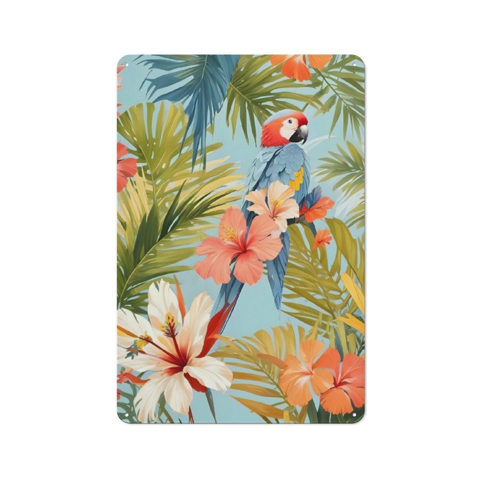 Junmoney Macaw Tropical Solitude Tin Wall Plaque 30X20cm With For Workshop Wall, Suited To Makers And Diy Enthusiasts