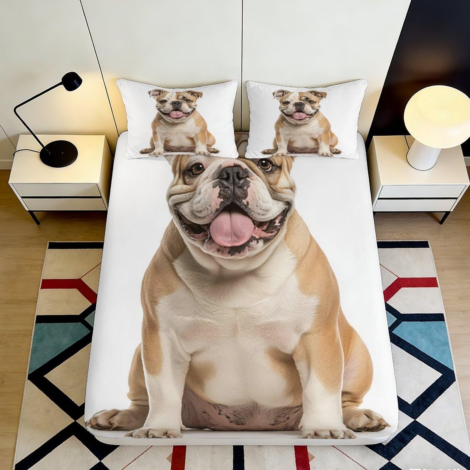 Dhbaneiok Style-10 3D Printed Bulldog Pattern Fitted Sheet Microfiber Soft Slip-Resistant Dog Face Bed Cover For Bedroom Guest Room Decor 90X200x25cm