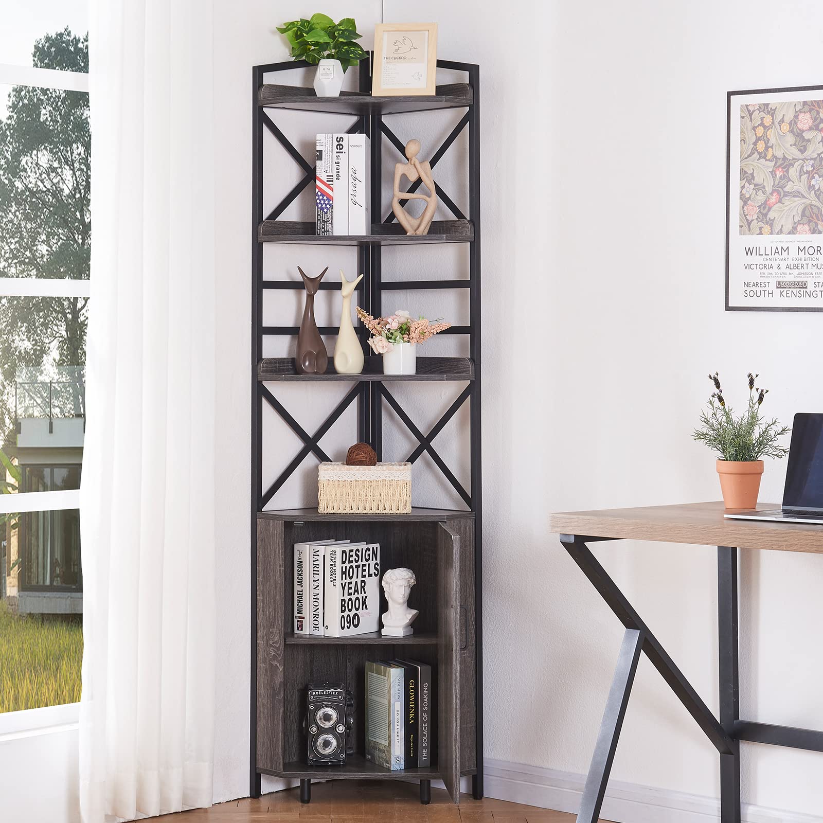 Buy HOMBAZAAR Corner Shelf 5Tier with Storage,Industrial Corner