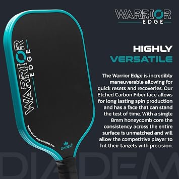 Diadem Warrior Edge Pickleball Paddles | Etched Carbon Face for Max Spin, 16mm Aero Guard, Comfort Max Grip, 16mm Honeycomb Core, Midweight 8oz | Indoor/Outdoor | USAPA Approved