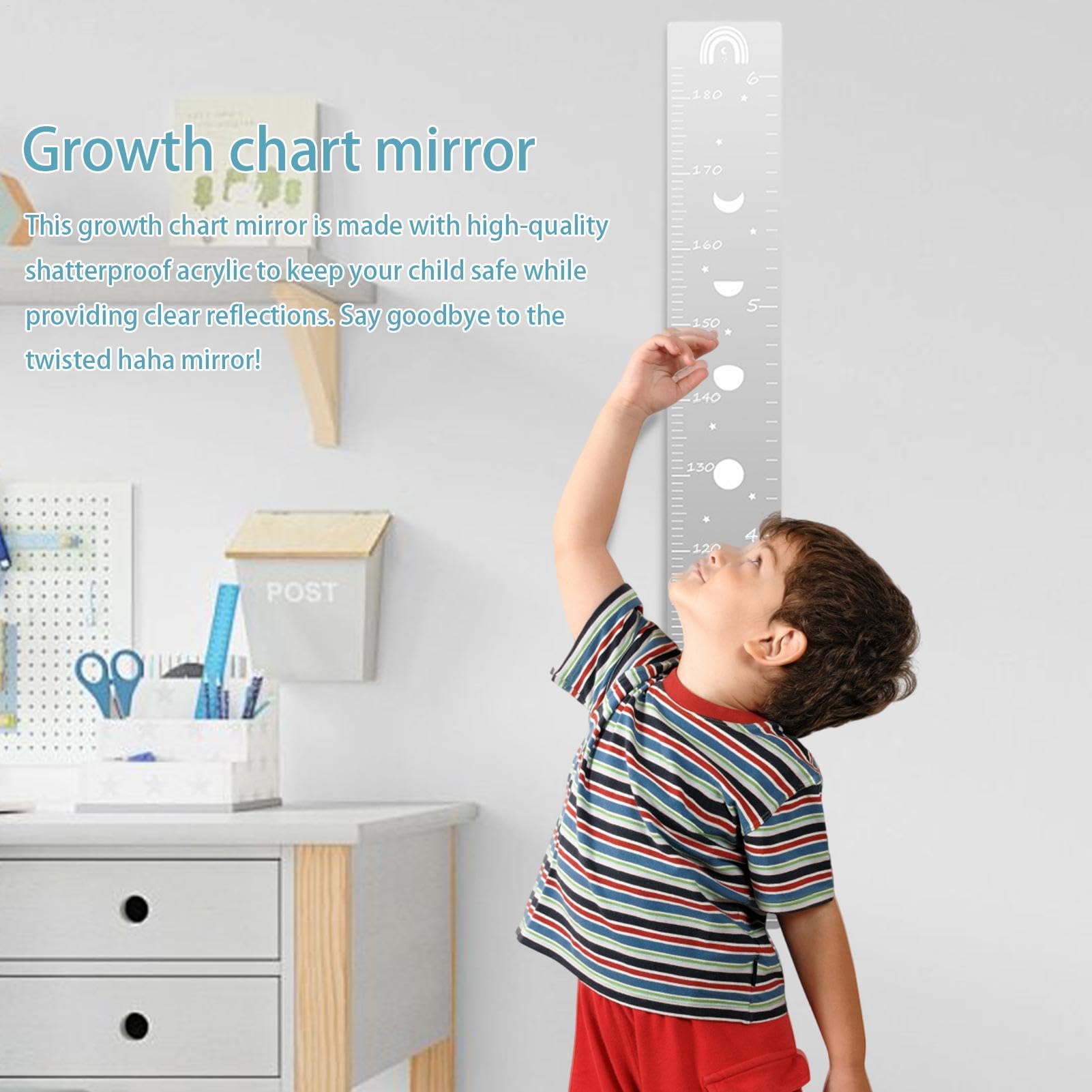 Genérico Espejo Medidor Infantil, Growth Chart Mirrors Kids, Medidor Altura Niños Pared, Puzzle De Espejo De Tabla De Crecimiento Bebe, Regla De Espejos Decorativos De Pared, Decoración Hogar