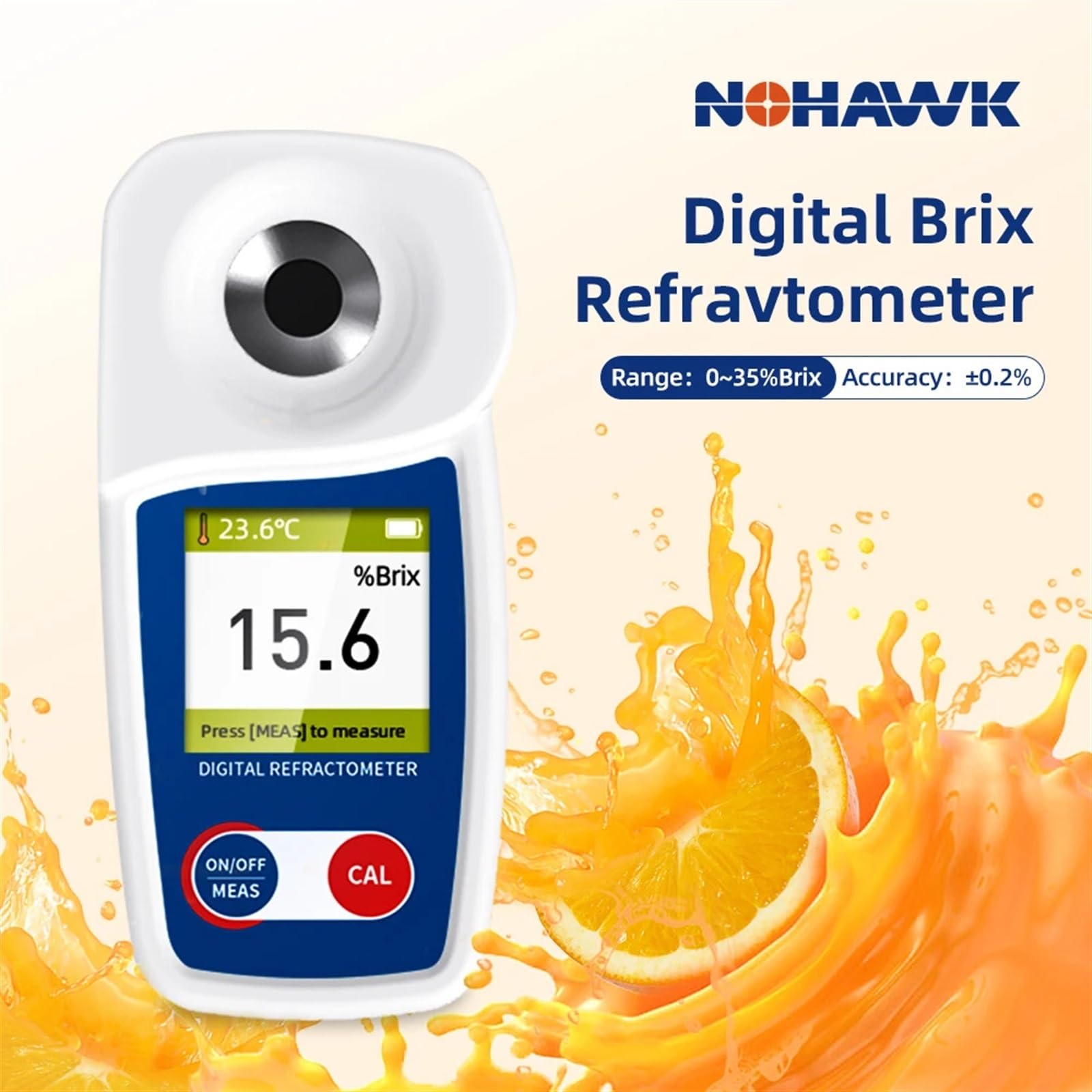 Refraktometer, Digitales Brixmeter 0–35%/0–55%, ± 0,2% Hochpräzises Refraktometer, Zuckergehaltstest for Obst, Säfte, Gemüse, Kaffee(0-35 (BM-05))