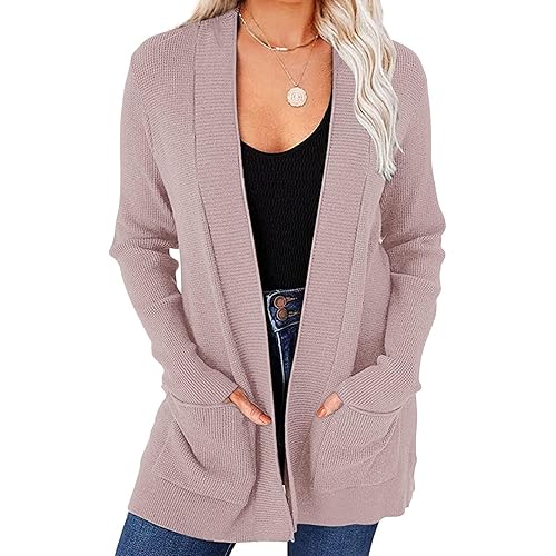 MEROKEETY Women's 2023 Fall Open Front Waffle Knit Cardigan Long Sleeve Cozy Knit Sweaters with Pockets