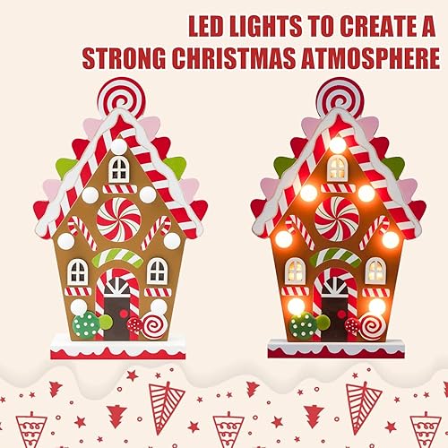 Miniatura 3 de Decoraciones de Navidad para el hogar, decoración de casa de jengibre con luz LED, decoración de madera de Feliz Navidad, decoración de interior,
