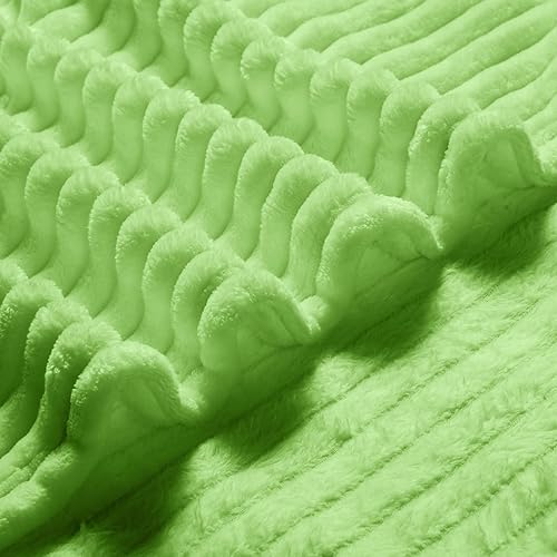 Miniatura 6 de Bnuitland - Manta de franela verde claro con bolsa de almacenamiento, 300 GSM, manta de sofá súper suave con patrón de rayas de forro polar para