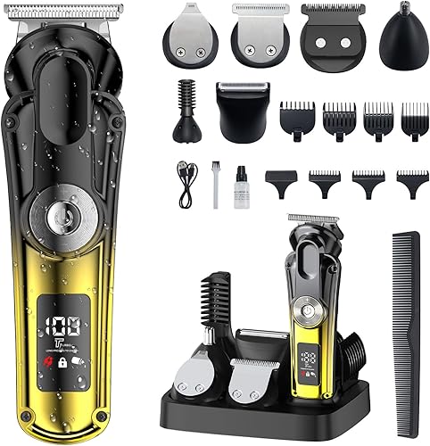 Cortadora de pelo 6 en 1 para hombres, kit de aseo todo en uno para nariz, oído, cuerpo, bigote, afeitadora eléctrica inalámbrica con IPX6