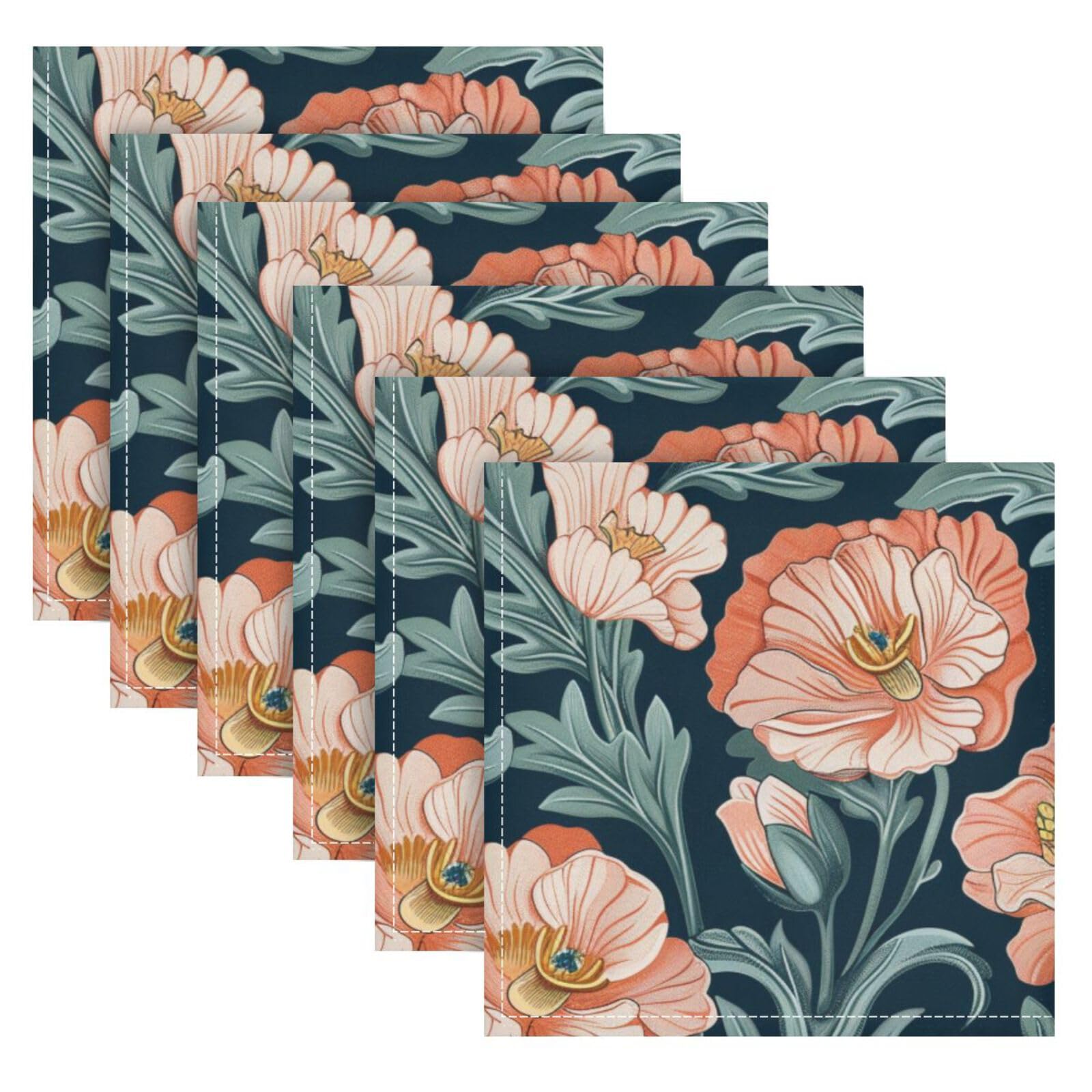Serviettes de table William Morris lavables en polyester bleu anti-tache de 50cm