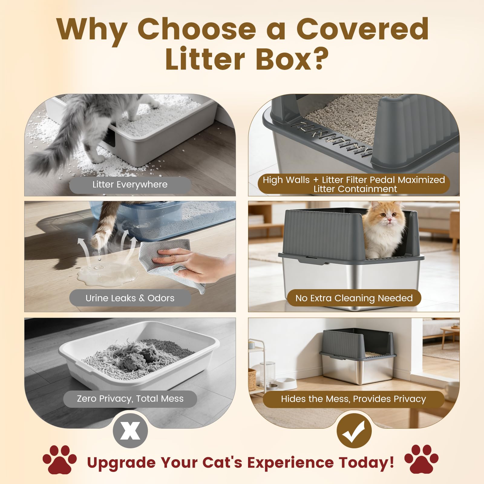 Stainless Steel Metal Litter Box for Kittens & Small Cats, 11.8" High Sides Prevent Litter Scatter, Open Top Litter Pan Anti-Leak & Easy Clean, Compact Space-Saving Size 17.3x13.4x11.8 Inches - image 3