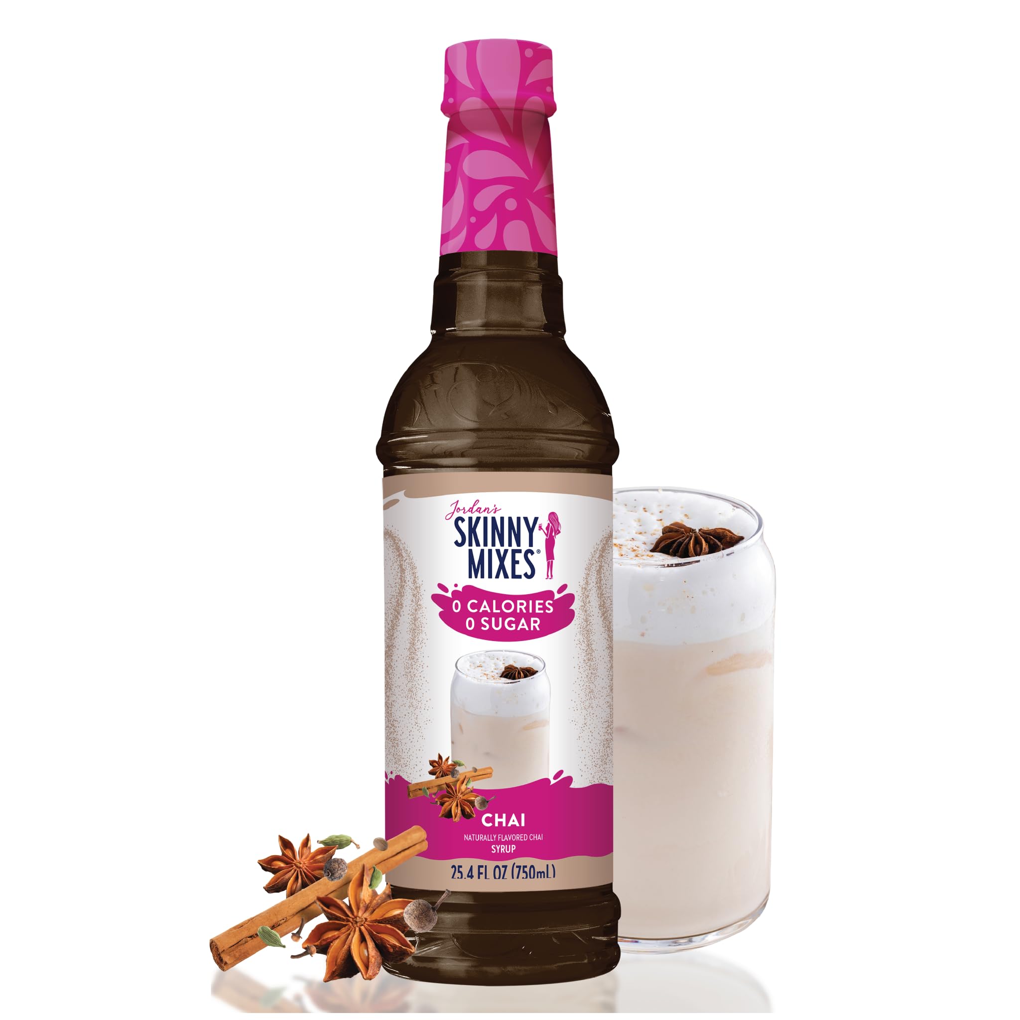 Jordan's Skinny Mixes Chai Syrup | Zero Calories, Zero Sugar, Zero Carbs | Jordan's Skinny Syrups for Coffee, Tea, Lattes | 1 Bottle (750 mL)