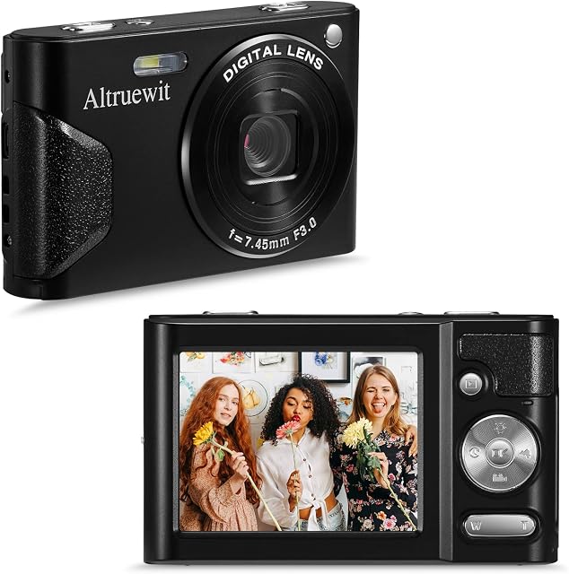 Altruewit 48MP 16X Zoom Digital Camera for Kids,Teens,Beginners Rechargeable Mini Students Camera Compact Video Camera Portable Mirrorless Camera with Macro Mode, 2.7" HD TFT(Black)