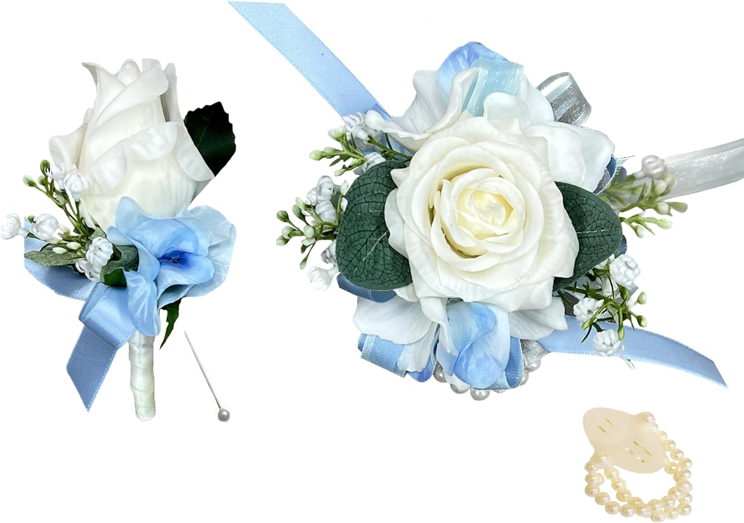 Angel Isabella 2pc Set - Real Touch Flower Wrist Corage and Boutonniere-Homecoming Prom Wedding Events