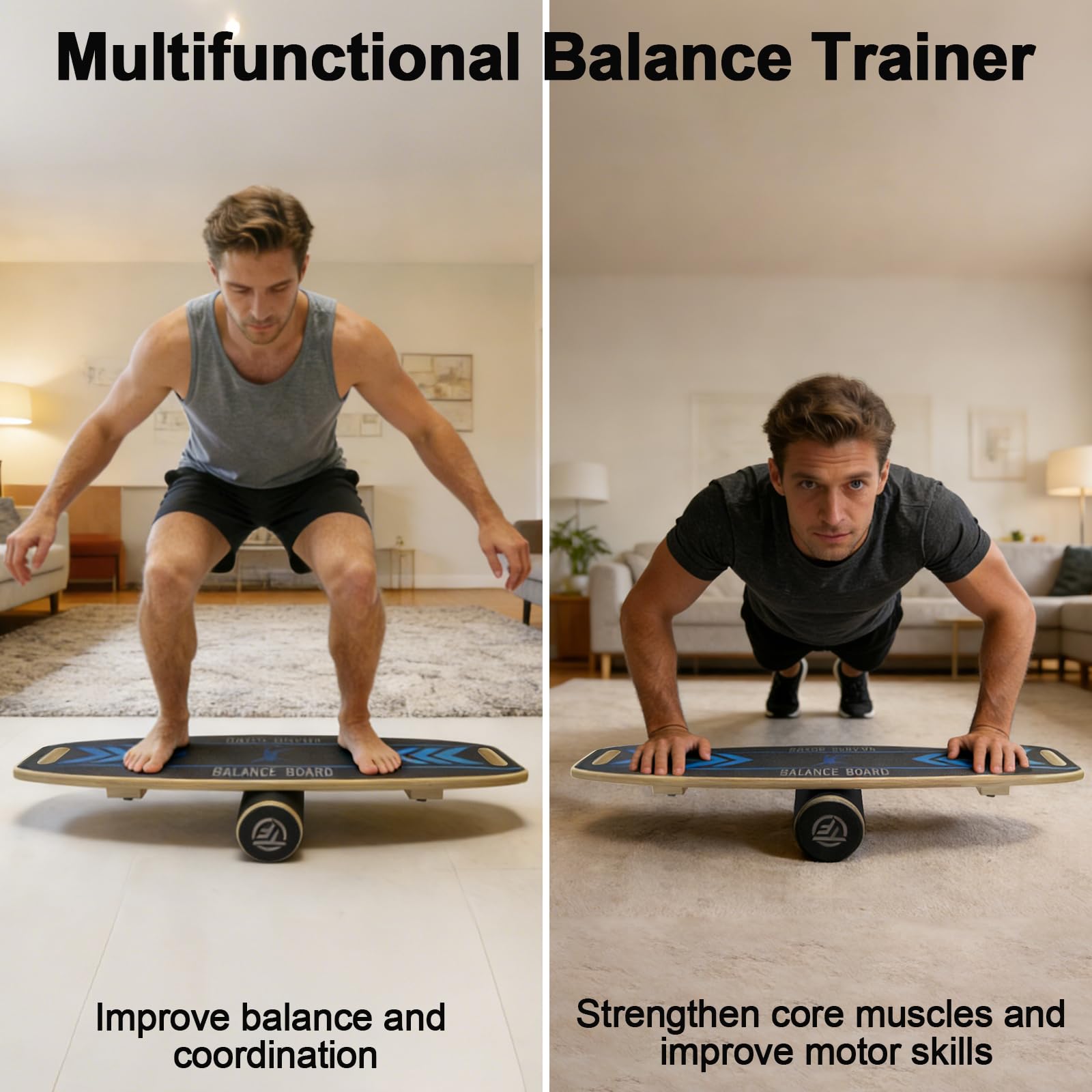 Diesisa Balance Board: Tavola Da Surf Wobble Board - Set di Balance Board in legno con rullo antiscivolo e supporto - Balance Trainer per allenamento di surf, fitness, riabilitazione e coordinazione