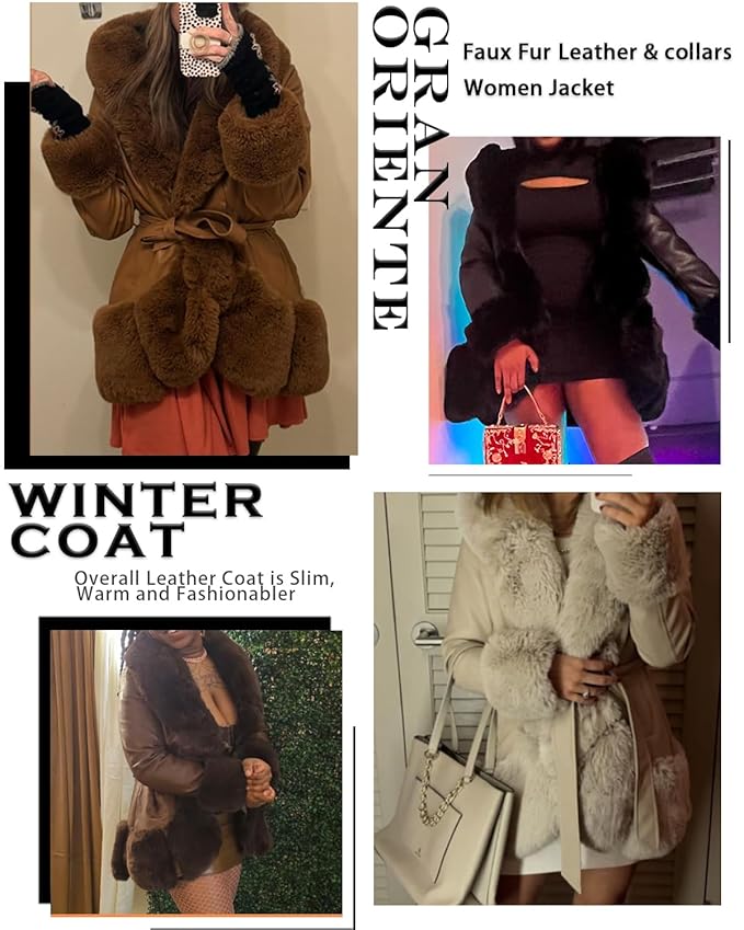 Buy GRAN ORIENTE Women's Faux Leather Coat with Faux Fur Collar