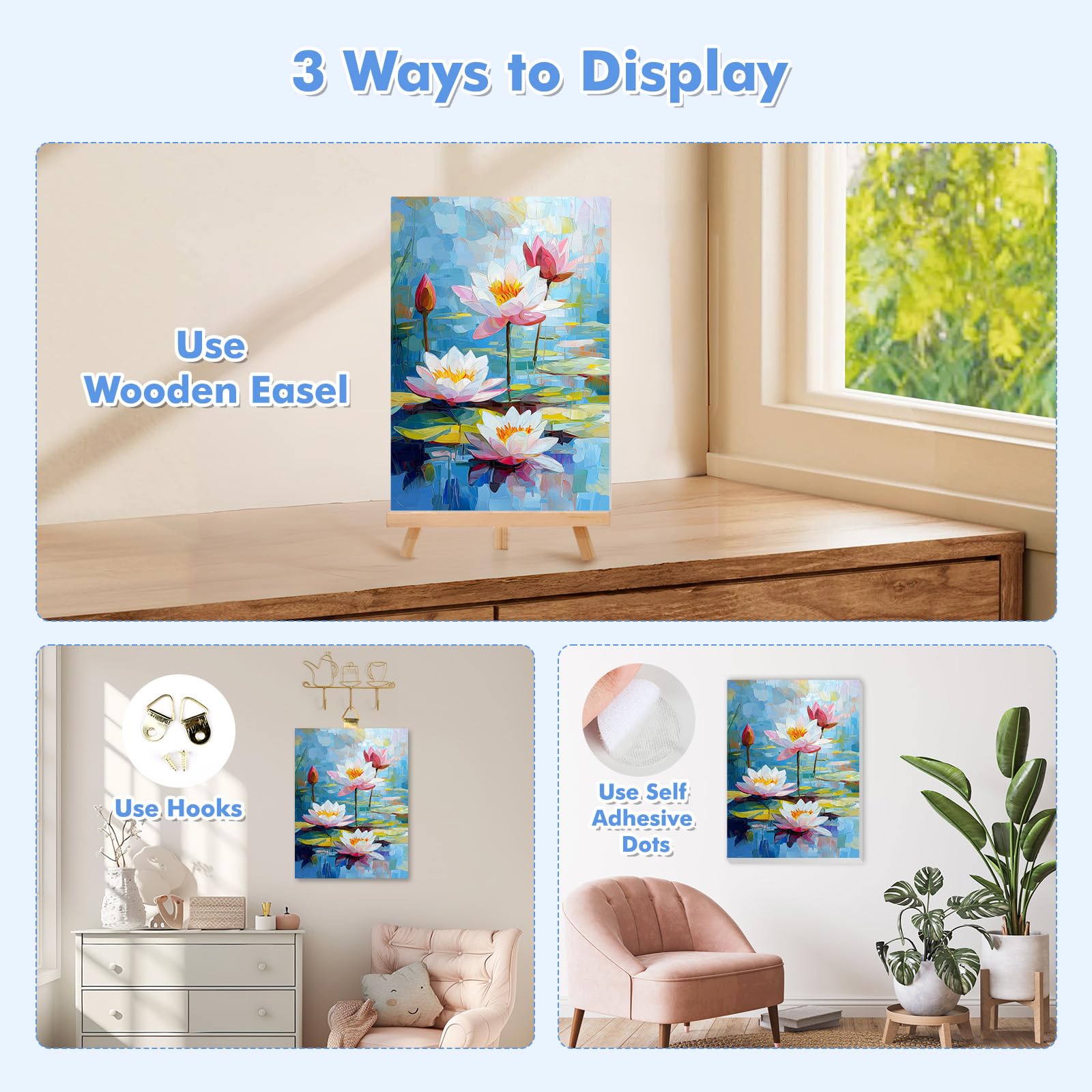 Lxmsja Loto Dipingere con i Numeri Adulti con Cornice, Fiore Paint by Numbers Kit Principianti Con Cavalletto in Legno, Hobby Creativi Adulti Idee Regalo Donna Decorazioni Casa - 20x30cm