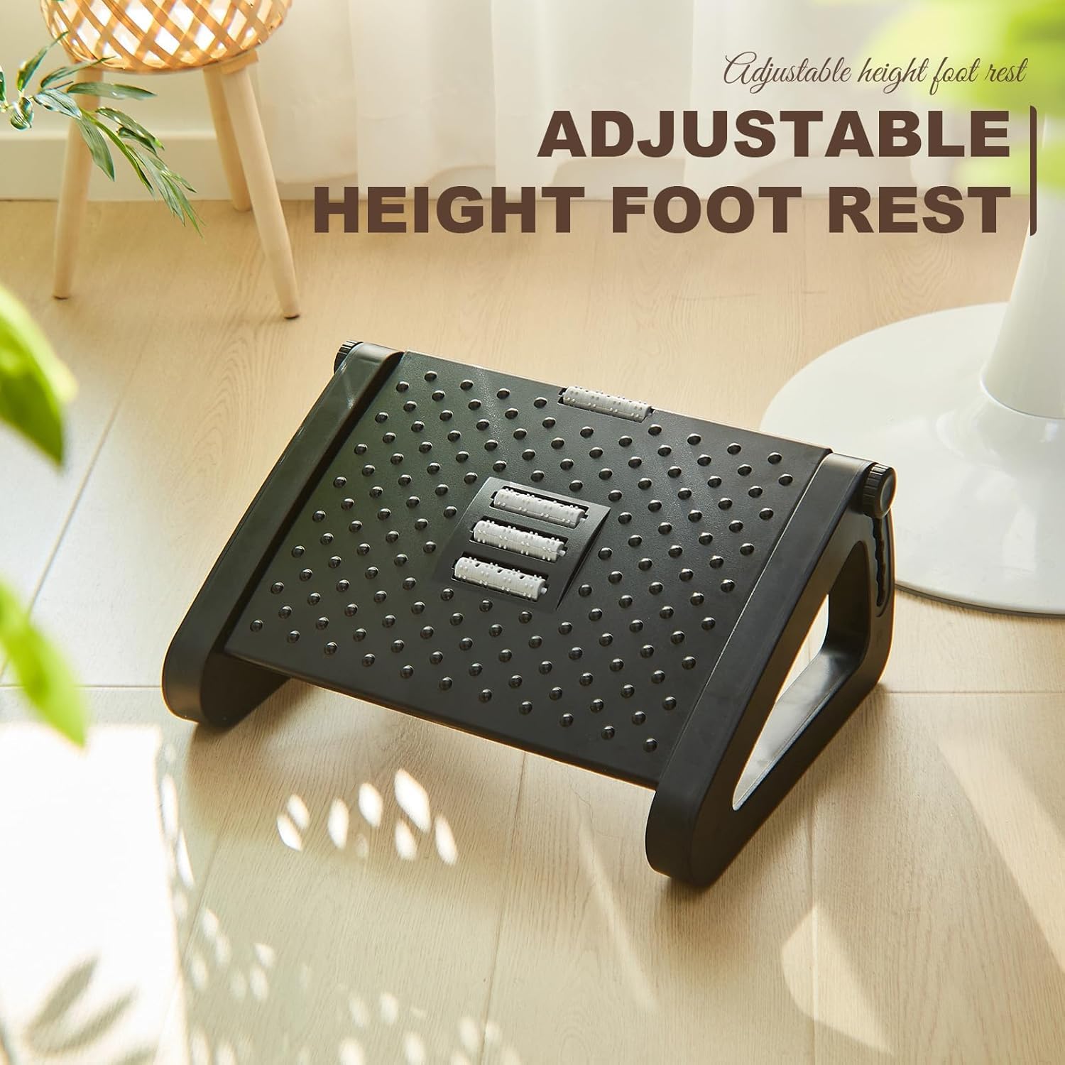Foot rest, six heights adjustable foot for desk on work, ergonomic foot stool of office desk. Bottom of desk footrest with foot massage roller, chair footrest for leg rest (black, 2 pc) Foot rest, six heights adjustable foot for desk on work, ergonomic foot stool of office desk. Bottom of desk footrest with foot massage roller, chair footrest for leg rest (black, 2 pc)