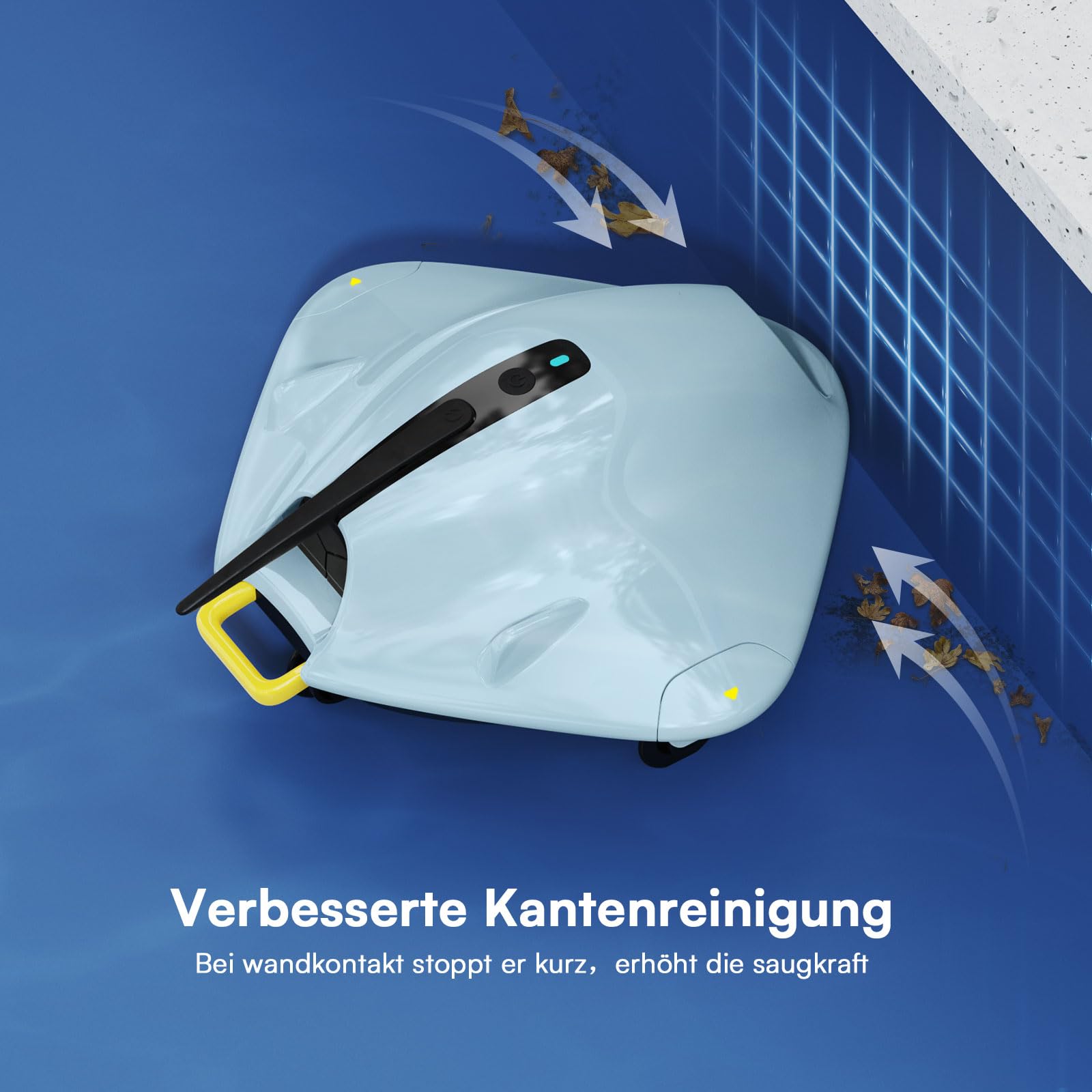 PoolMr Poolroboter Kabellos Poolsauger Akku 40W Power & 90 Min Laufzeit - Saugroboter Pool Mit Doppelfiltersystem & Hindernis-Überwindung für Ebene Pools Bis 149 ㎡ Reinigt Effektiv Blätter & Schlamm