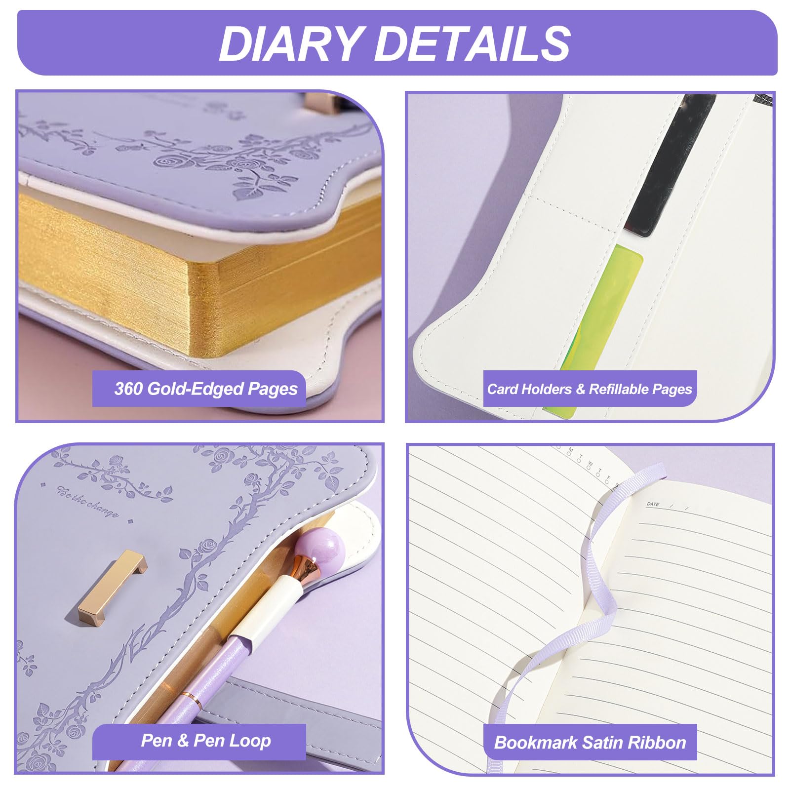 Diary with Lock for Girls and Women Lockable diary Kids Diary, A5 PU Leather Notebook with LocK - Image 3