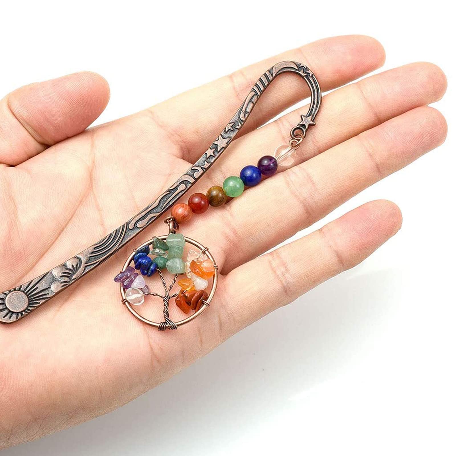 Personalizzazione dei segnalibri, Segnalibro in metallo con 7 pietre di cristallo perline chakra multicolore, confezione da 4(B)