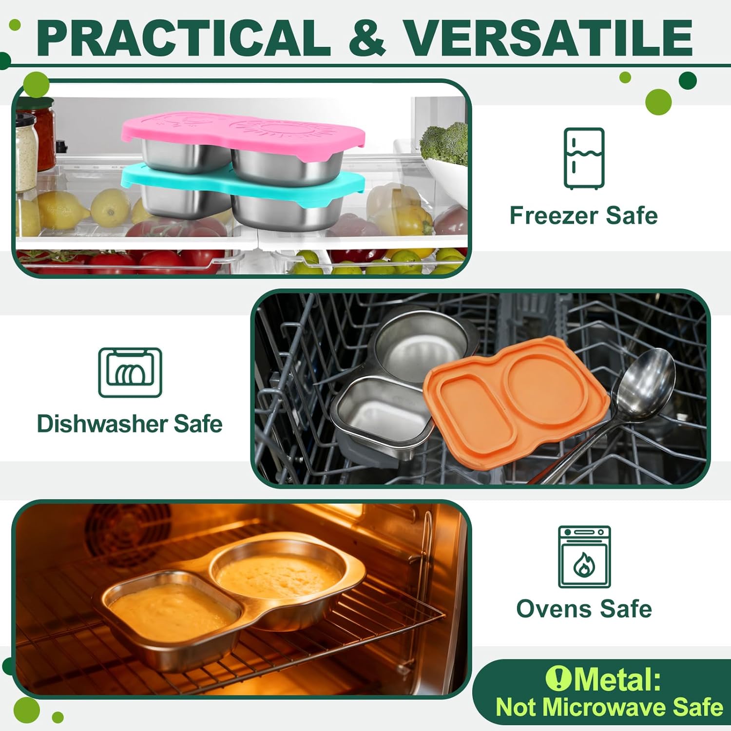 2-Pack Stainless Steel Snack Containers with Lid, Salad Dressing Container To Go, 5.3Oz 2-Compartment Small Condiment Container with Leak Proof Silicone Lid, Perfect Size Reusable Sauce Cup Snack Box - Image 6