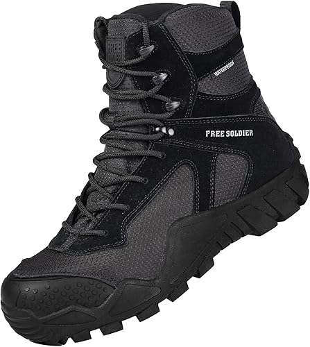 Miniatura 7 de FREE SOLDIER Botas de senderismo impermeables para hombre, botas de trabajo tácticas, botas militares ligeras para exteriores