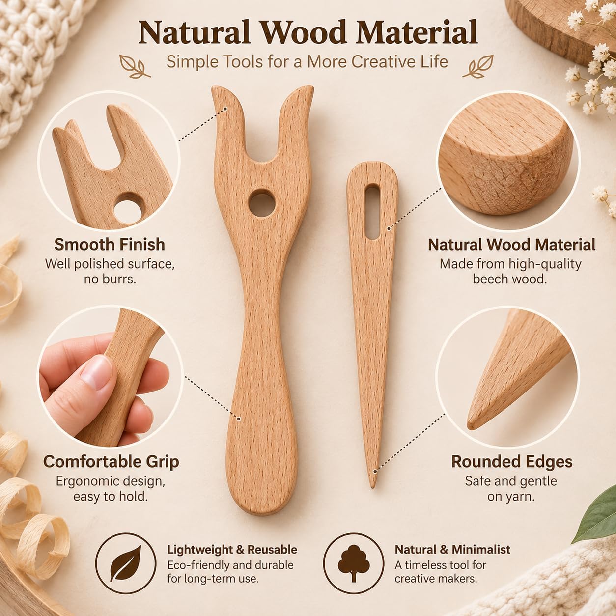 2Pk Lucet Fork & Needle, Wooden Knitting/Cord Making Tool for Bracelets