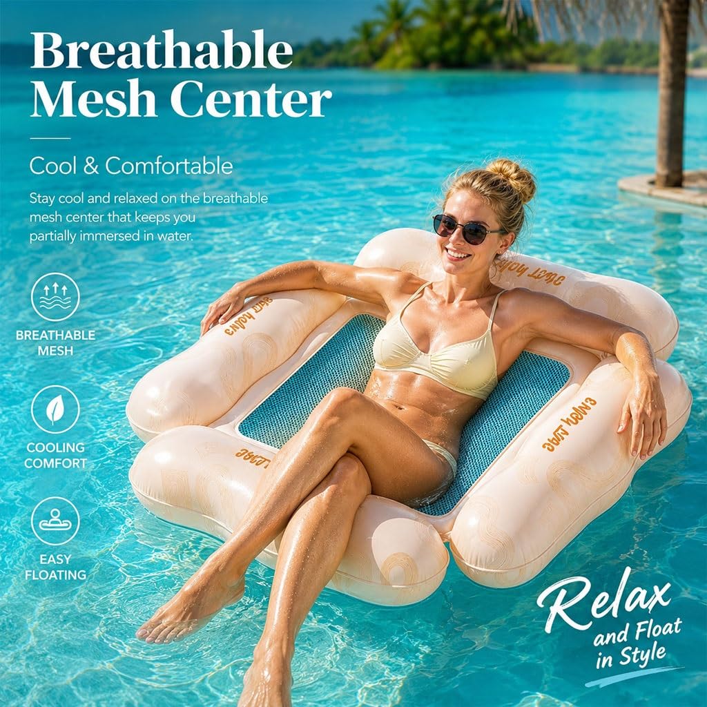 Flotador De Agua Lounge Inflable De PVC Grueso, Diseño De Flotabilidad Estable, con Centro De Malla