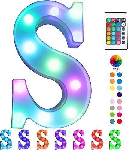 Pooqla - Letras de marquesina ledes coloridas con luces y control remoto, letras festivas de cumpleaños con decoraciones de luces para aula,