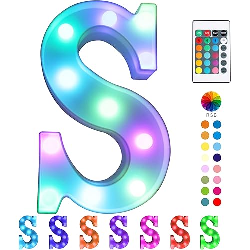 Pooqla Colorful LED Marquee Letter Lights with Remote – Light Up Marquee Signs – Party Bar Letters with Lights Decorations for the Home - Multicolor S