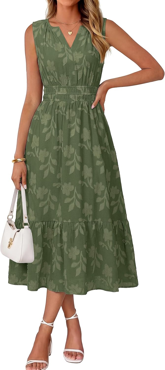 Simplee Womens Summer Maxi Dress Boho Floral Casual A Line V Neck Sleeveless Empire Waist Flowy Beach Vacation Sundress