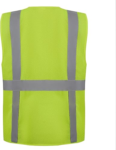 Miniatura 2 de 3C Products SV2100 - Chaleco de seguridad Bk de malla frontal sólida de alta visibilidad con tiras reflectantes con bolsillos con cremallera verde