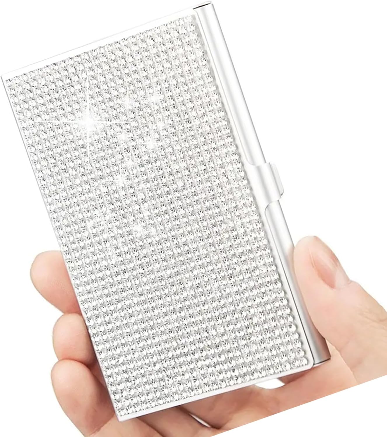 Rhinestones Business Card Case Metal Name Card Case Business Organizers Pocket Wallet for Men Women Metal