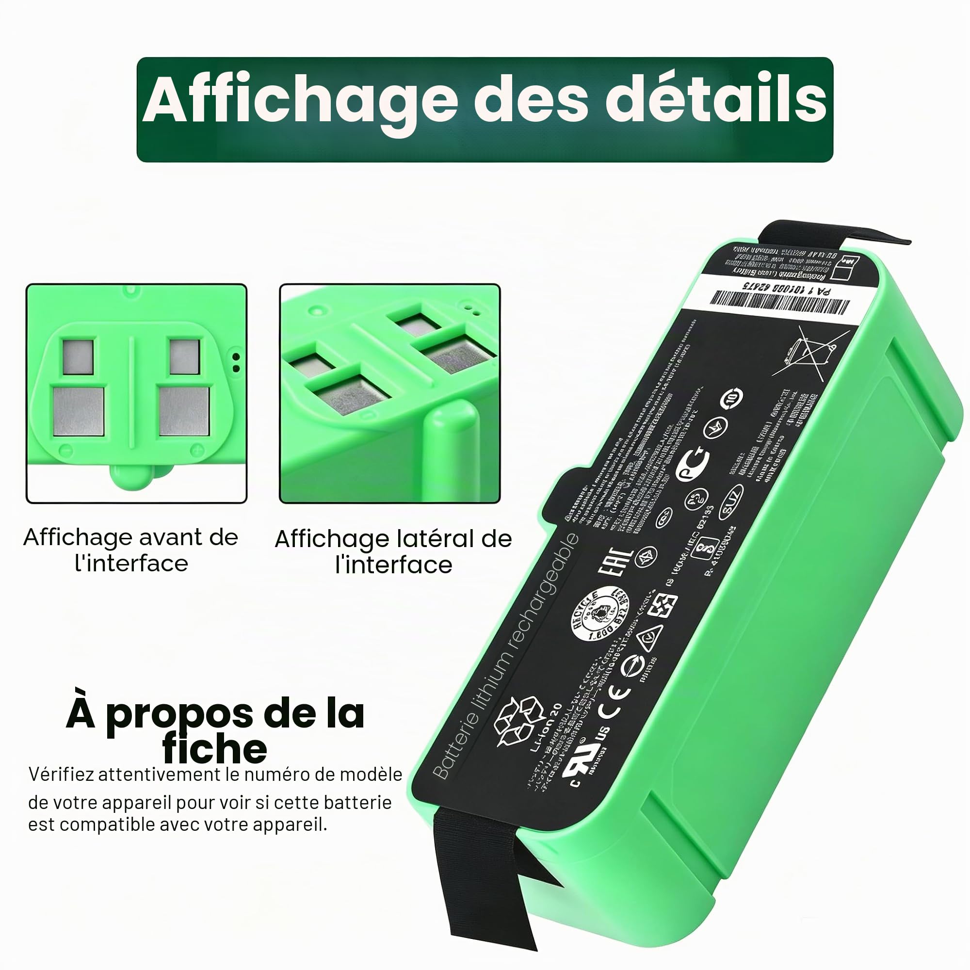 1800LI Batterie pour iRobot Roomba 500 580 595 600 700 800 900 610 670 680 | 671 675 677 685 690 691 695 696 760 761 770 780 790 860 870 871 880 890 895 960 965 966 980 Robot Vacuum Cleaners 1800mAh