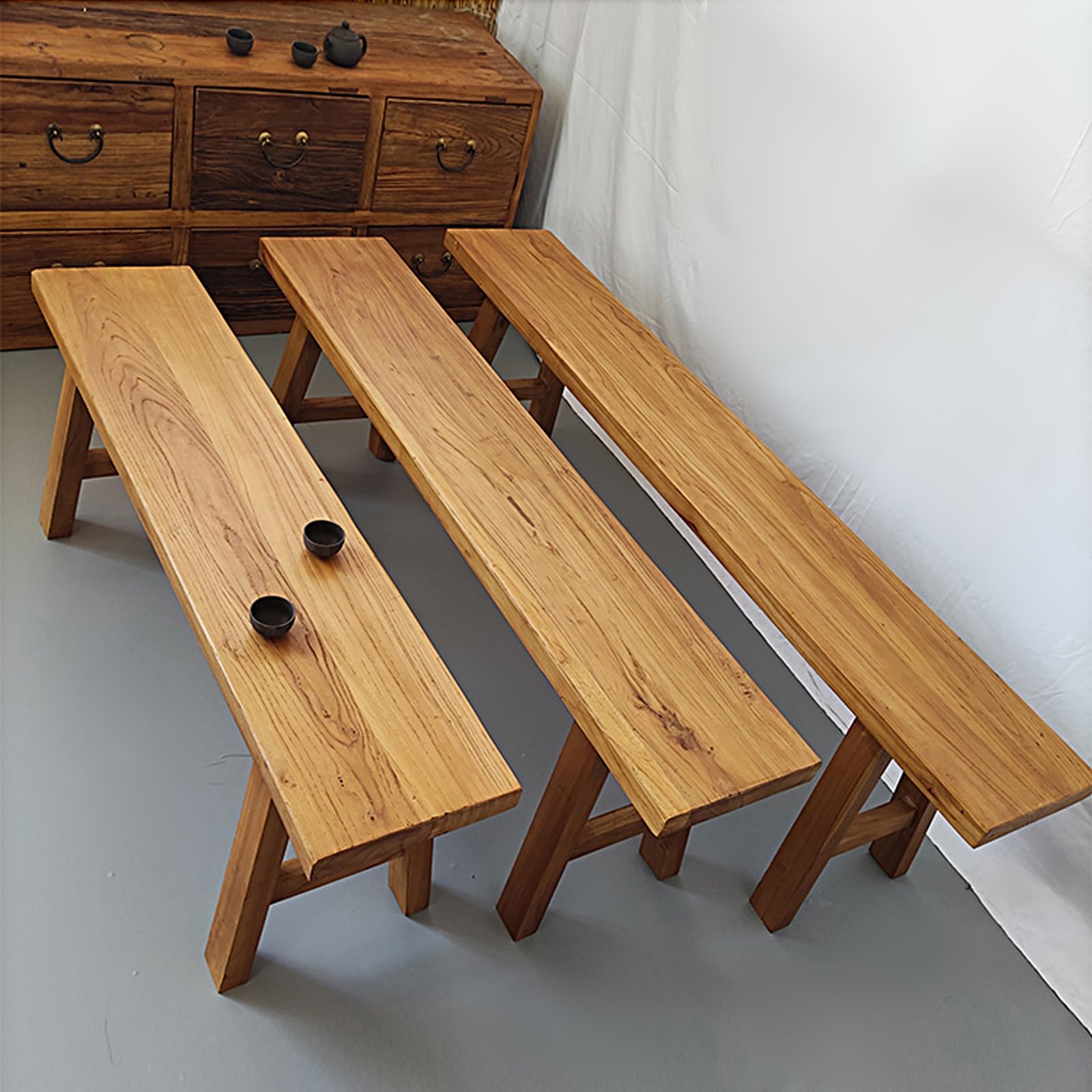 Banco estrecho de madera natural vintage para pasillo y comedor