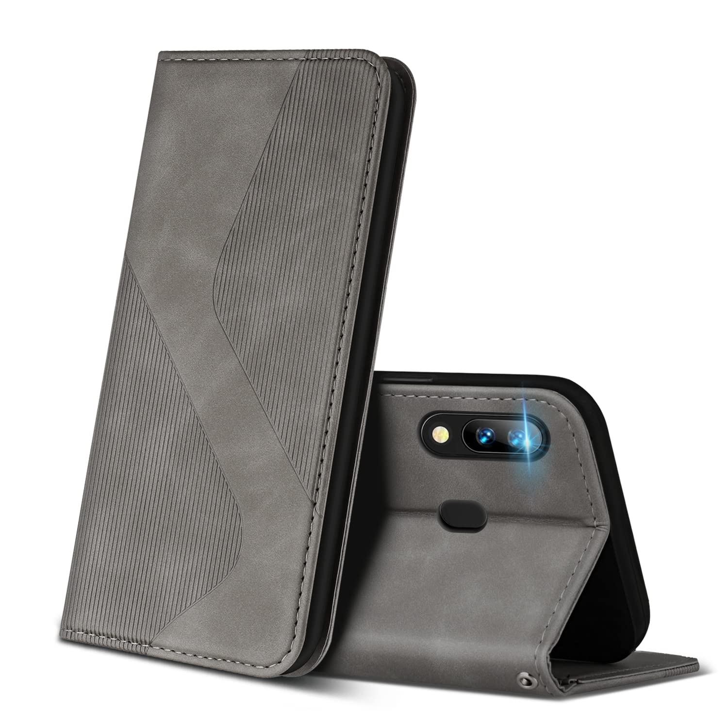 ZONNAVI Cover per Huawei P Smart 2019, Flip Custodia Pelle PU con [Slot Cart] [Supporto Stand] [Magnetica], Cover a Libro Portafoglio per Huawei P Smart 2019 (Grigio