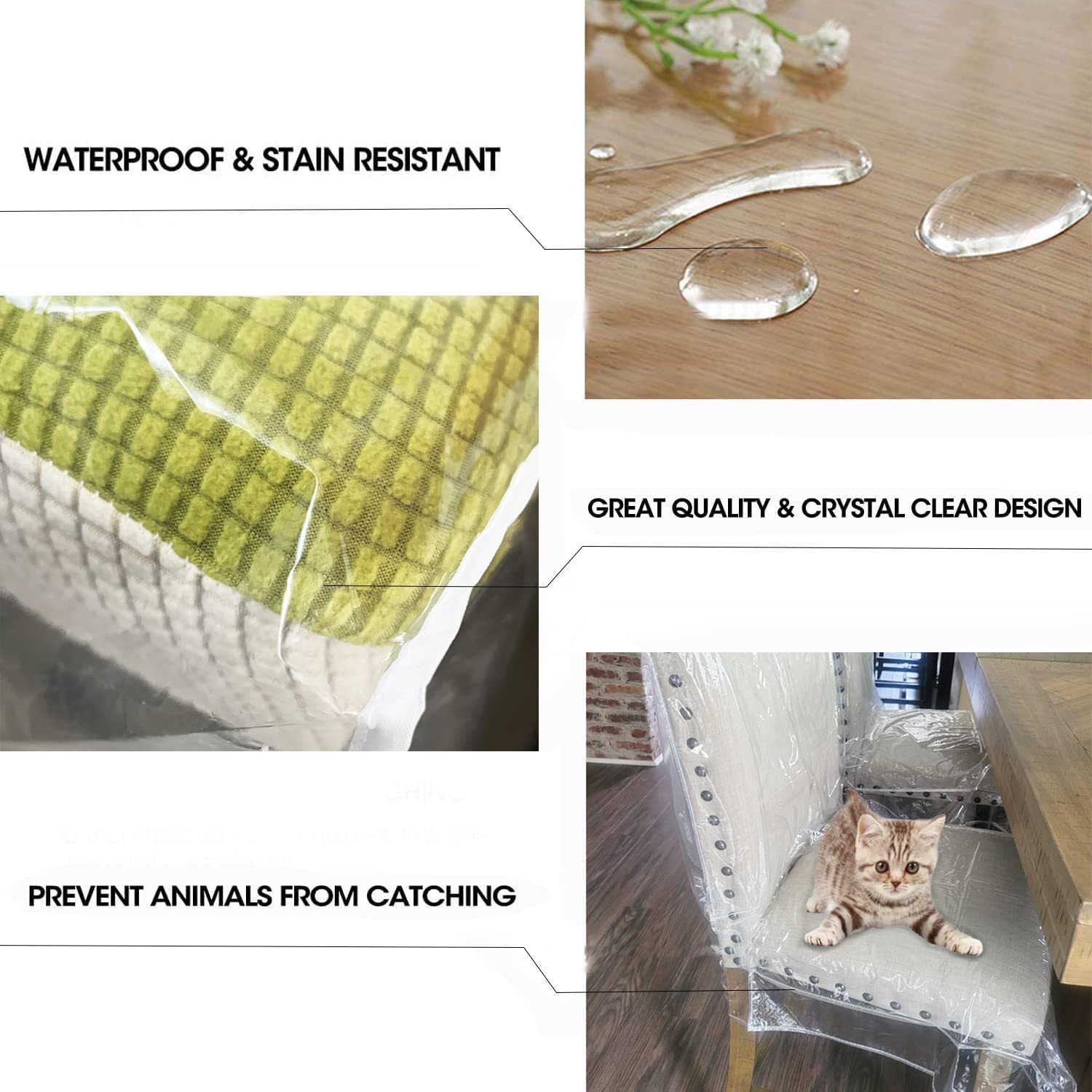 Coprisedie in plastica per sedia da pranzo con schienali, protezione per sedia in PVC trasparente impermeabile Mantieni la sedia da pranzo lontana da polvere/macchie/peli di cane gatto/graffi