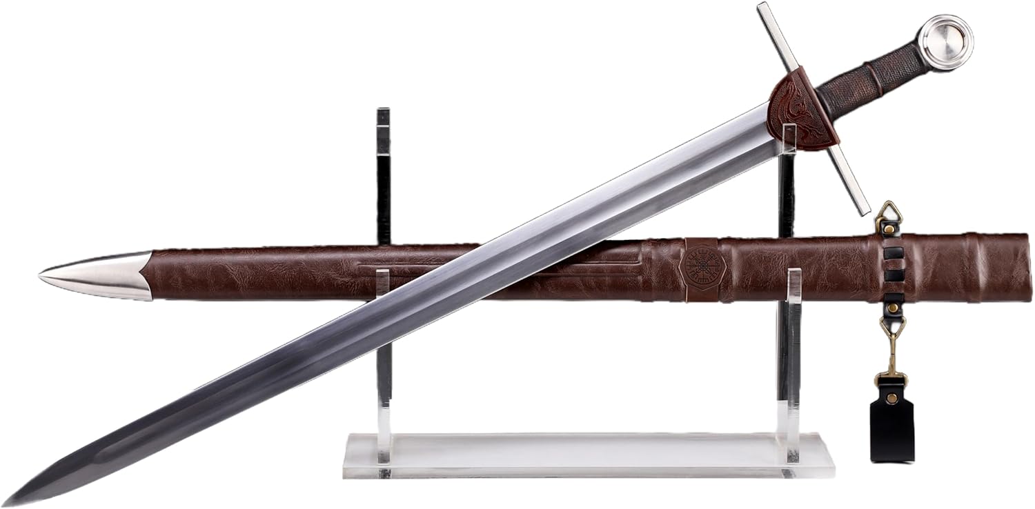 Sword Valley Classic-Style Decorative Rapier with Sheath - 304 Stainless Steel Construction - Full-Grain Leather Guard - Hand-Stitched Handle - Collection Display