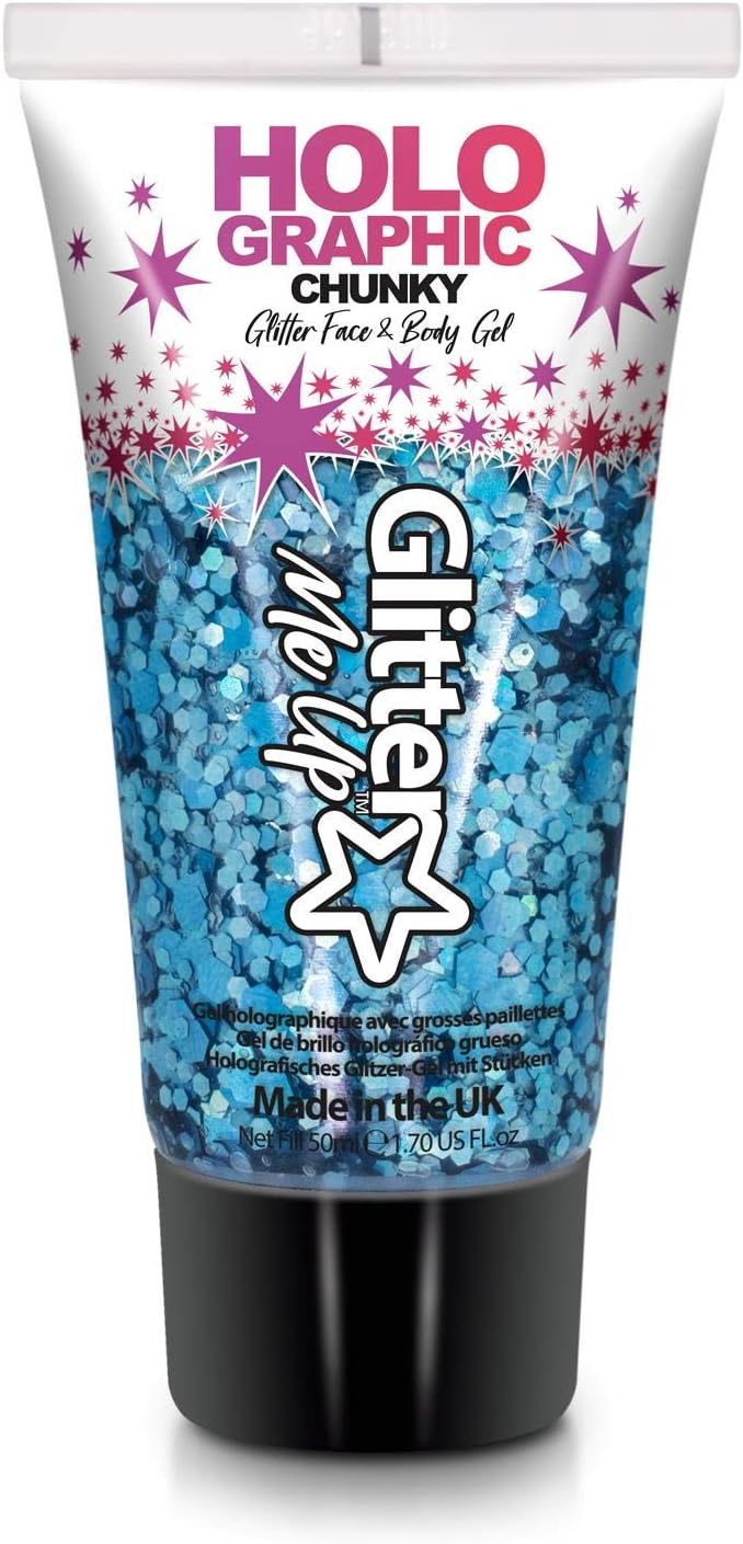 Chunky Cosmetic Glitter gels 50ml for face Body & Hair from Glitter me up (Vegan) (Cosmic Blue)